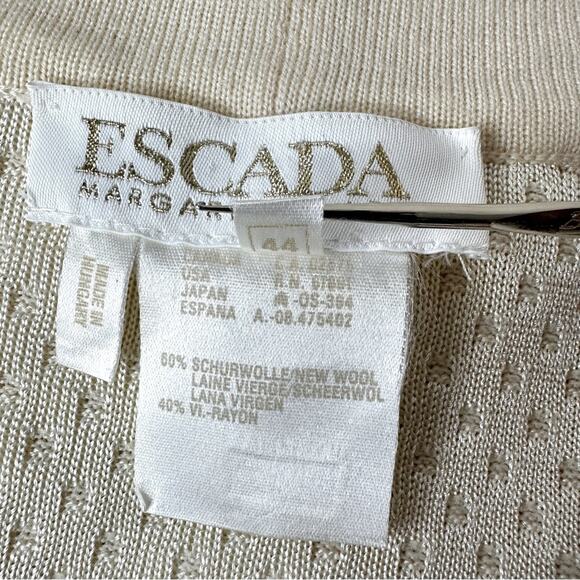 Vintage ESCADA Margaretha Ley Wool Blend Ivory Pockets Buttons Cardigan Size L - Picture 10 of 13